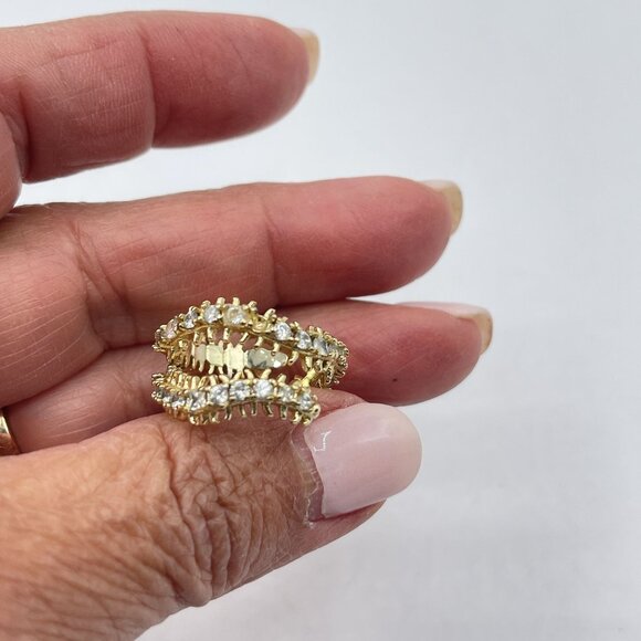 Gold-Tone Kendra Scott Double Hoop Crystal Ring 7 - Picture 2 of 7